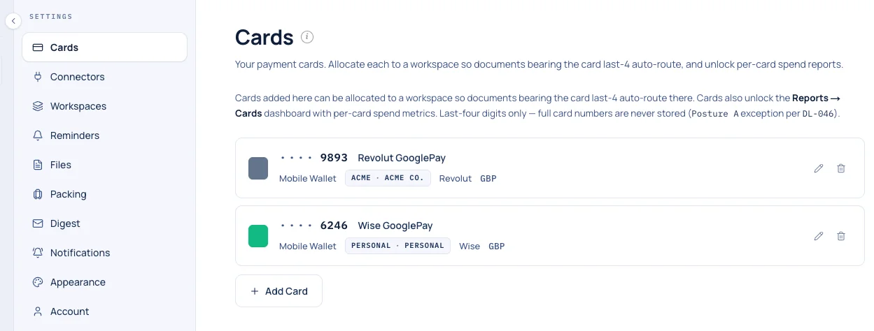 Card - workspace mapping